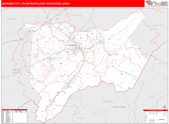 Johnson City Metro Area Digital Map Red Line Style